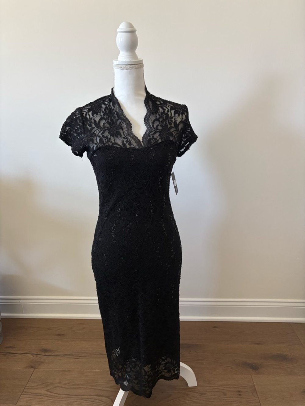MARINA Black Lace Midi Dress